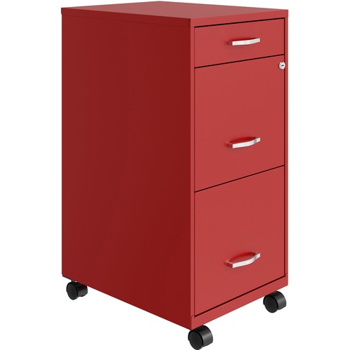 NuSparc File Cabinet, Home Office, Mobile 3-Drawer, Letter Size, Locking Drawers, 4 Casters, 14.2" x 18" x 29.5", Red Painted Steel
