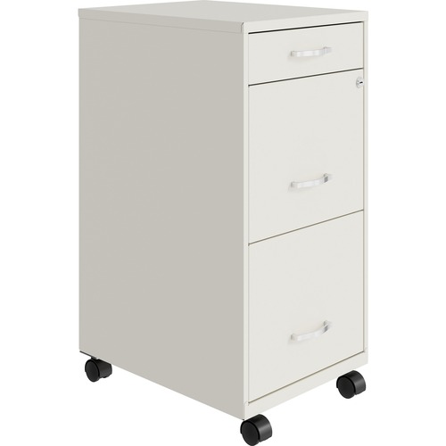 NuSparc Mobile File Cabinet, 3-Drawer, Letter-Size, 14.2" x 18" x 29.5", White, Painted Steel, Cam Lock, 4 Casters