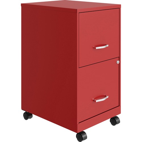 NuSparc File Cabinet, Mobile, 2-Drawer, Letter-Size, 14.2" W x 18" D x 26.5" H, Red Painted Steel, Locking Drawers, Casters