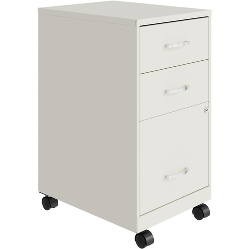 NuSparc File Cabinet, Under Desk, 3-Drawer, Letter File Drawer, 14.2" x 18" x 26.7", White Metal, Lockable, 3/4 Drawer Extension, Casters