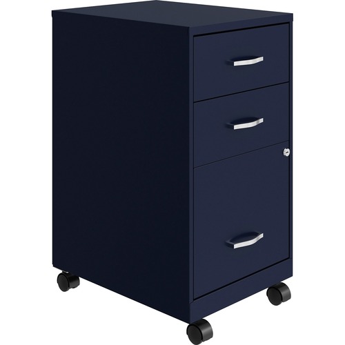 NuSparc File Cabinet, Under-Desk, 3-Drawer (1 File, 2 Storage), 14.2" W x 18" D x 26.7" H, Letter File Compatible, Lockable, Casters, Navy