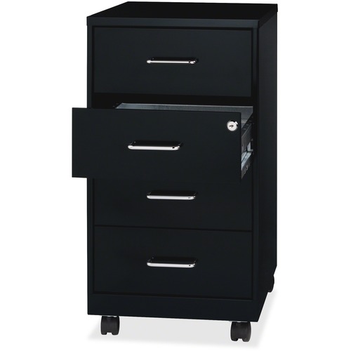 NuSparc Mobile Storage Cabinet, 4-Drawer, 14.2" x 18" x 26.5", Letter/Legal, Painted Steel, Black, Casters, Cam Lock