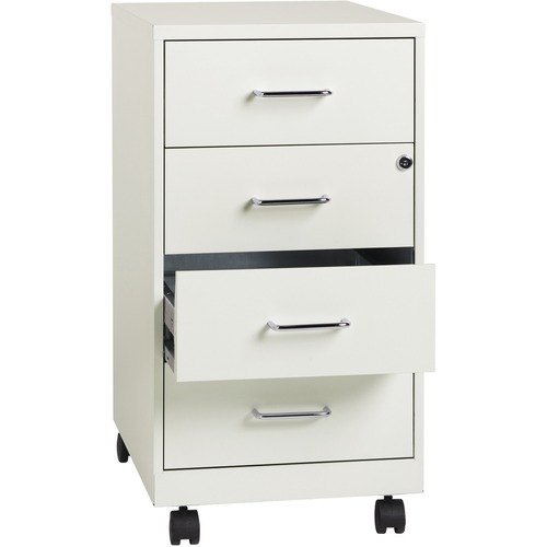 NuSparc Mobile Storage Cabinet, Home Office, 4-Drawer, Letter/Legal, 14.2 in W x 18 in D x 26.5 in H, White Painted Steel, Casters, Cam Lock