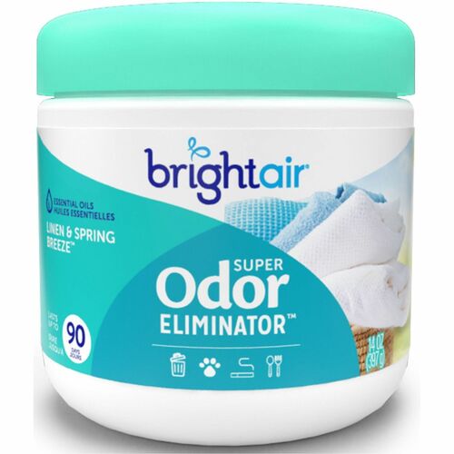 Bright Air Super Odor Eliminator Air Freshener, 14 fl oz, 90 Day, Linen and Spring Breeze, Plant-Based Gel, Blue