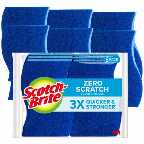 Scotch-Brite Zero Scratch Non-Scratch Scrub Sponges - 0.7" Height x 4.4" Width x 2.6" Depth - 6 / Pack - Fiber - Blue