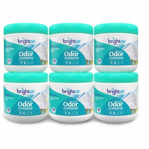 Bright Air Super Odor Eliminator Air Freshener, 14 fl oz, 90 Day, Linen and Spring Breeze, Plant-Based Gel, Cruelty-Free, 6/CT