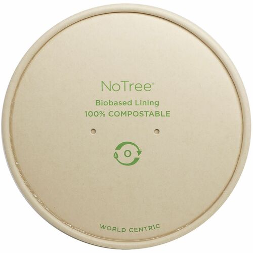 No Tree Compostable Paper Bowl Lids - Round - Paper - Natural - 25 Lids/Pack - 12 / Carton