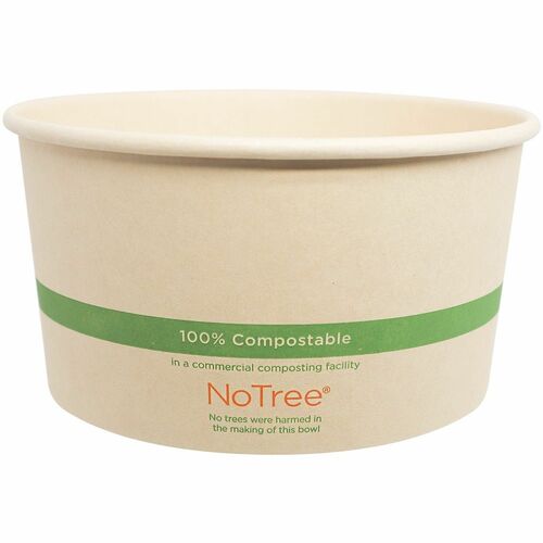 No Tree Compostable Wide Paper Bowls - Food, Soup, Salad, Ice Cream, Commercial - Disposable - Natural - Paper Body - 6 / Carton