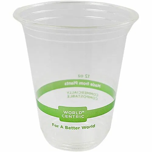 World Centric 12oz Compostable Cold Cup - 12 fl oz - Clear - Polylactic Acid (PLA) - Cold Drink, Beverage, Iced Coffee, Iced Tea, Smoothie, Water - 1000 / Carton