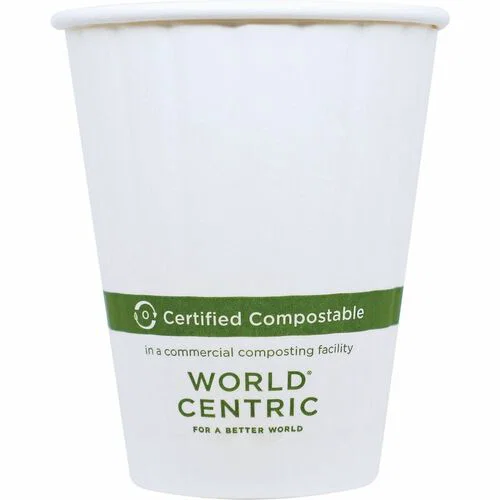 World Centric Compostable Double-Wall Paper Hot Cups - 8 fl oz - White - Paper - Cafe, Hot Drink, Tea, Coffee, Hot Chocolate - 20 / Carton