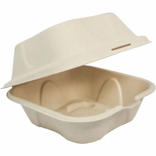 World Centric Compostable Fiber Hinged Containers - Food Storage, Food, Commercial - Natural - Fiber Body - 10 / Carton