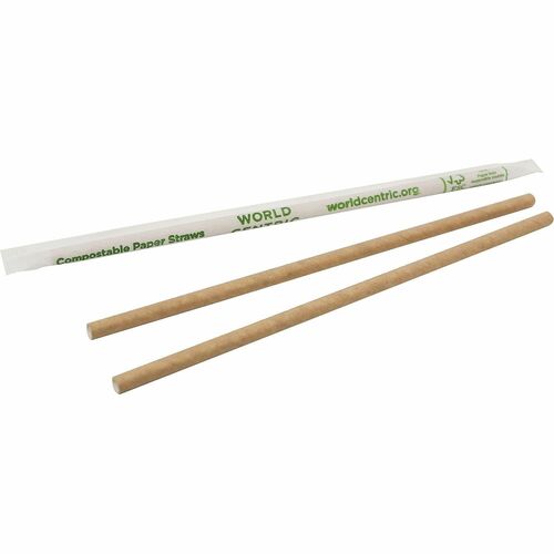 World Centric Compostable Kraft Paper Straws - 8" Length x 0.2" Width x 0.2" Height - Kraft Paper - Natural - 100/Pack - 60 / Carton