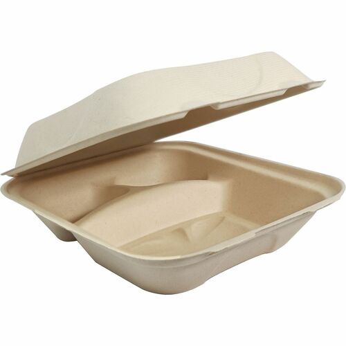 World Centric Compostable Fiber Hinged Container - Food, Food Storage - Natural - Fiber Body - 300 / Carton