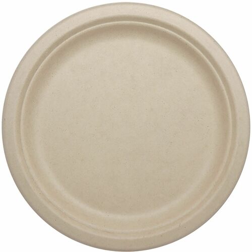World Centric Compostable Fiber Plate - Food, Picnic, Party - 9" Diameter - Natural - Bamboo, Fiber Body - Round - 1000 / Carton