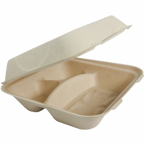World Centric Compostable Fiber Hinged Containers - Food Storage, Food, Commercial - Natural - Fiber Body - 6 / Carton
