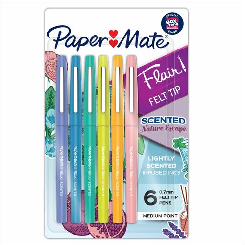 Paper Mate Markers, Flair, 0.7 mm Medium Felt Tip, Scented, Bleed-Resistant Water-Based Ink, 6/PK