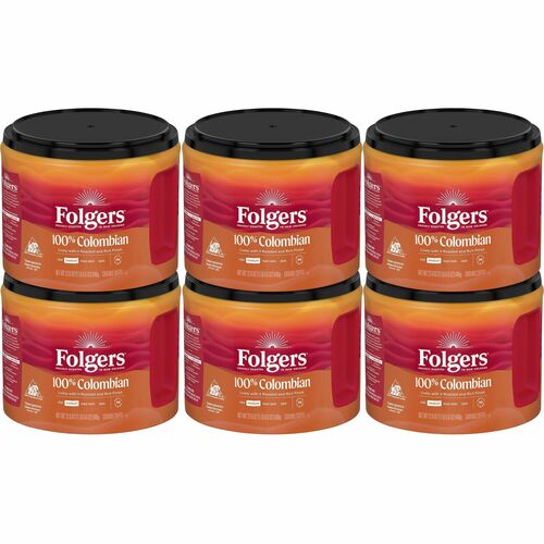 Folgers Coffee, Colombian, 22.6 oz, Ground, Medium Roast, Arabica, 6/CT