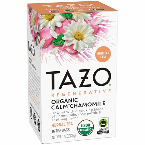 Tazo Tea, Regenerative Organic Calm Chamomile Blend, Rose Lemon Balm Peppermint, Caffeine-Free, 16/PK
