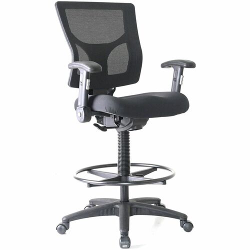 Lorell Conjure Office Stool, Standing Desk, Mesh Back, Height-Adjustable Seat, Foldaway Armrests, 360 Swivel, 21" Foot Ring, 275 lb Capacity