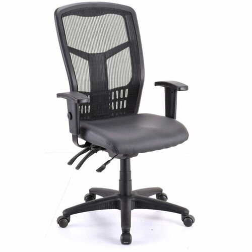Lorell Executive High-Back Chair, Antimicrobial Vinyl Seat, Mesh Back, Ergonomic, Adjustable Arms, 275 lb Capacity, Black Frame, Casters