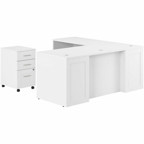 Bush Business Furniture Hampton Heights Desk/Return/File Cabinet Set - x 72" Width x 30" Depth Desk, x 42" Width Return - 3 x File Drawer(s) - Material: Steel, Metal, Plastic, Thermofused Laminate (TFL), Wood, Laminate - Finish: White, Thermofused Laminat
