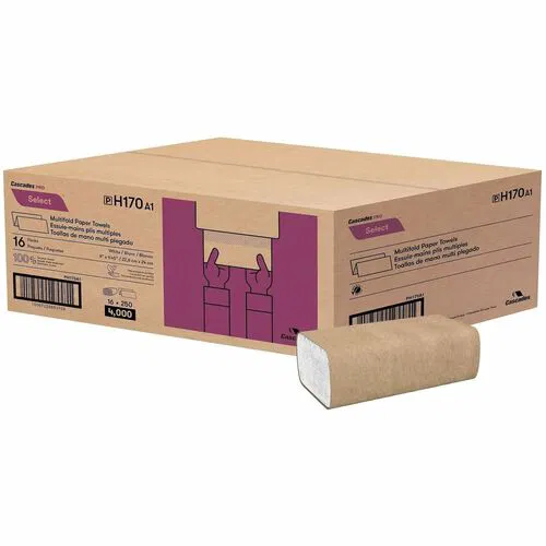Cascades PRO, Multifold Paper Towels, Select, Full Size 9.1" x 9.4", 1-Ply, White, 100% Recycled 50% Post-Consumer, 16/CT