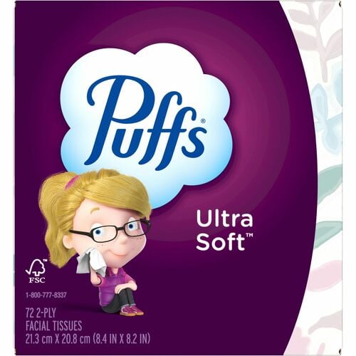 Puffs Facial Tissue, Ultra Soft, Lotion-Free, Wet Strength, Purple, 72/Box