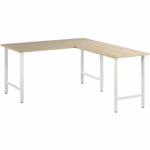 Bush Business Furniture, Computer Desk, L-Shaped, Hustle, 60" W x 30" D, Metal Legs, Natural Elm, 200 lb Capacity, 2 Cable Grommets