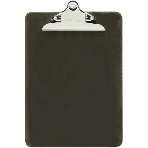 Universal Clipboard, 8.5" x 11" Sheet, 1.25" Clip Capacity, Translucent Black Plastic, Hanging Hole