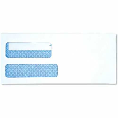Universal Envelope, Business #9, Double-Window, 24 lb, Self-Adhesive, Security Tint, White Paper, 500/Box