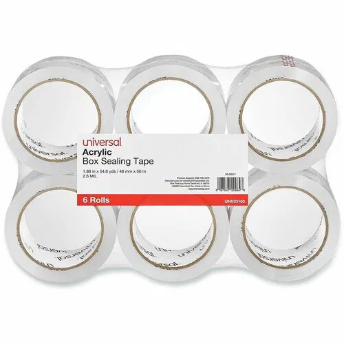 Universal, Moving and Storage Packing Tape, 1.88" x 54.6 yd, 3" Core, 2.6 mil Acrylic, Clear, 6/PK