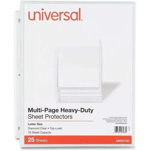 Universal Sheet Protector, 70-Sheet Capacity, Letter 8.5" x 11", Top-Loading, 3-Hole Ring Binder, Reinforced Edge, Clear Polypropylene, 25/PK