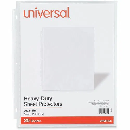 Universal Sheet Protector, Letter 8.5 in x 11 in, 29-Sheet Capacity, 3-Hole Side-Loading, Clear Polypropylene, Reinforced Edges, 25/PK