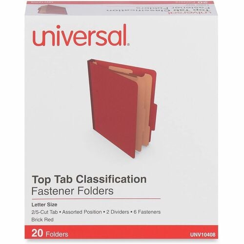 Universal Classification Folder, Letter (8.5" x 11"), Top Tab, 2/5 Tab Cut, 2 Dividers, 6 Fasteners, 2.5" Expansion, 2" Capacity, 20/Box