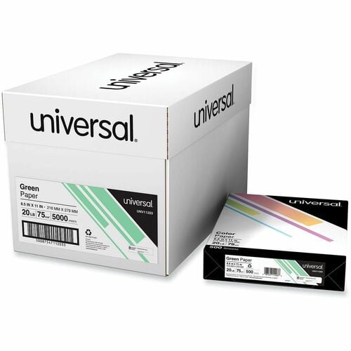 Universal Copy Paper, 20 lb (75 g/m2), Green, Acid-Free Recycled Content, 5000 Sheets (500/Ream, 10/CT)