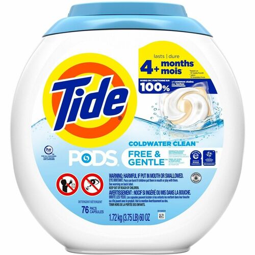 Tide Free & Gentle Laundry Detergent - For Household, Washing Machine - Liquid, Pod - Hypoallergenic, Dye-free, Color Safe, Unscented - 76