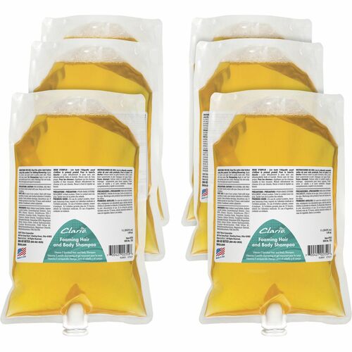 Betco Shampoo Refill, Hand, Hair, Body, Clario Foaming, 33.8 fl oz (1000 mL), Golden, pH-Balanced, Moisturizing, Fresh Scent, 6/CT