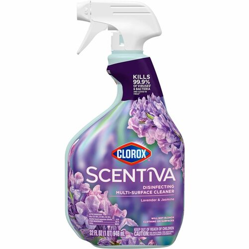 Clorox Multi-Surface Cleaner, Scentiva, 32 fl oz (1 qt), Lavender and Jasmine Scent, Bleach-Free Disinfectant Spray, 9/CT