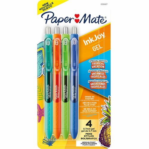 Paper Mate Gel Pen, InkJoy, Retractable, 0.7 mm Tip, Assorted Gel Ink, Comfort Grip, Smear-Resistant, 4/PK