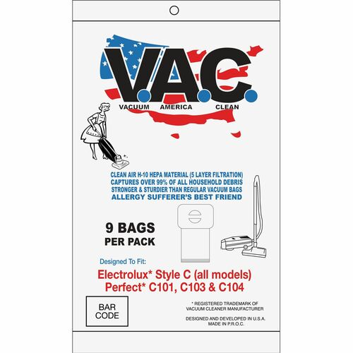 V.A.C. Perfect C101/C103 & Electrolux Vacuum Bags - 100 / Pack - White