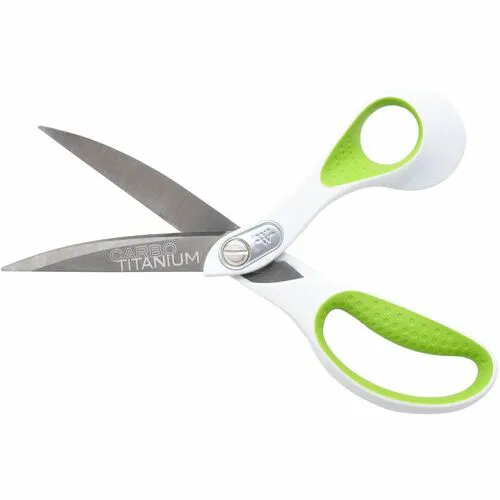 Westcott CarboTitanium Scissors, Bent-Right, 4.5" Cutting Length, 9" Overall, Blunted Tip, Ergonomic White/Green Handle