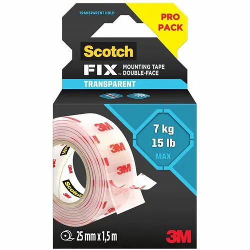 Scotch Scotch-Mount Clear Double-Sided Mounting Tape - 5 ft Length x 1" Width - Clear - Acrylic Backing - Acrylic Adhesive - For Multi Surface, Multipurpose - 1 Roll