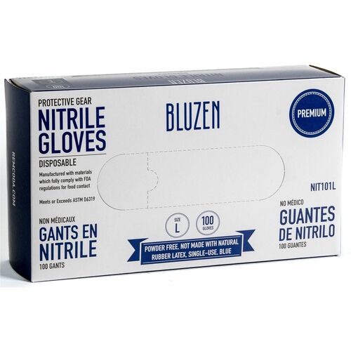 Remcoda Disposable Nitrile Gloves - 3 mil Thickness - Large Size - Nitrile - Blue - Durable, Comfortable - 100 / Box