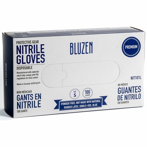 Remcoda Disposable Nitrile Gloves - 3 mil Thickness - Small Size - Nitrile - Blue - Durable, Comfortable - 100 / Box