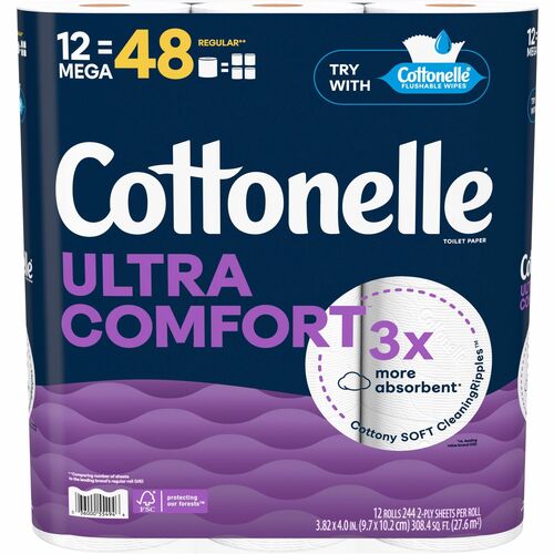 Kimberly-Clark Professional Bathroom Tissue, Ultra Comfort, 2-Ply, Soft, Absorbent, White, FSC-Certified, Dye-Free, 12/PK