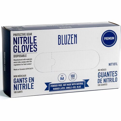 Remcoda Extra-Strength Nitrile Gloves - 4 mil Thickness - Chemical Protection - Medium Size - For Right/Left Hand - Nitrile - Blue - Durable, Comfortable, Extra Strength, Snug Fit, Chemical Resistant, Latex-free - 100 / Box