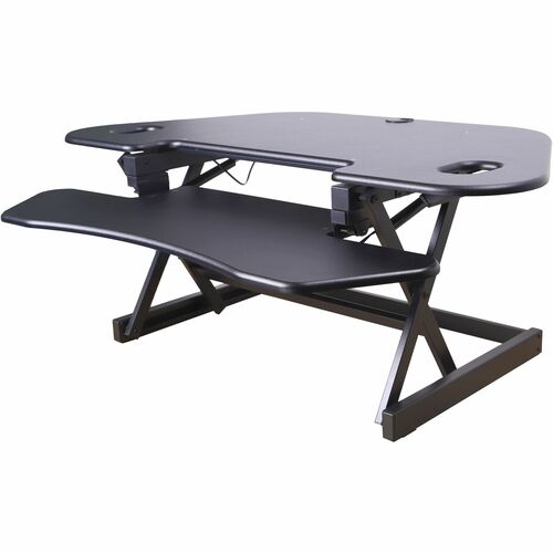 Rocelco CADR-46 Corner Sit-to-Stand Desk Riser - 40 lb Load Capacity - 23.20" Height x 45.50" Width - Desk - Black - For Monitor, Notebook, Keyboard - Extendable, Ergonomic, Keyboard Tray, Handle, Grommet, Cable Management, Built-in USB Port, Electrical O