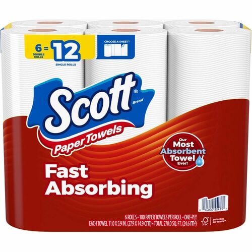 Scott Paper Towels, Kitchen, Choose-A-Sheet, 150 Sheets/Roll, White, Quick Absorbing Ridges, Lint-Free, 6/PK, 24/CT
