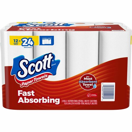 Scott Choose-A-Sheet Paper Towels - 100 Sheets/Roll - White - Paper, Fiber - 12 / Pack