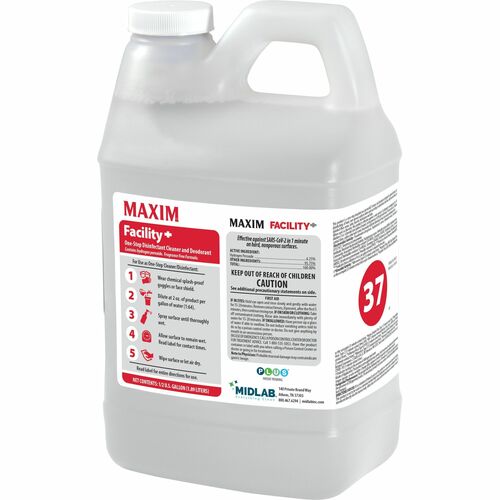 Maxim One-Step Disinfectant/Cleaner/Deodorant - For Hard Surface, Nonporous Surface, Hospital, Food Service, Cruise Ship, Hotel, School, Office, Public Building - Concentrate - Spray - 64 fl oz (2 quart) - Deodorant, Disinfectant - Colorless - 4 / Carton